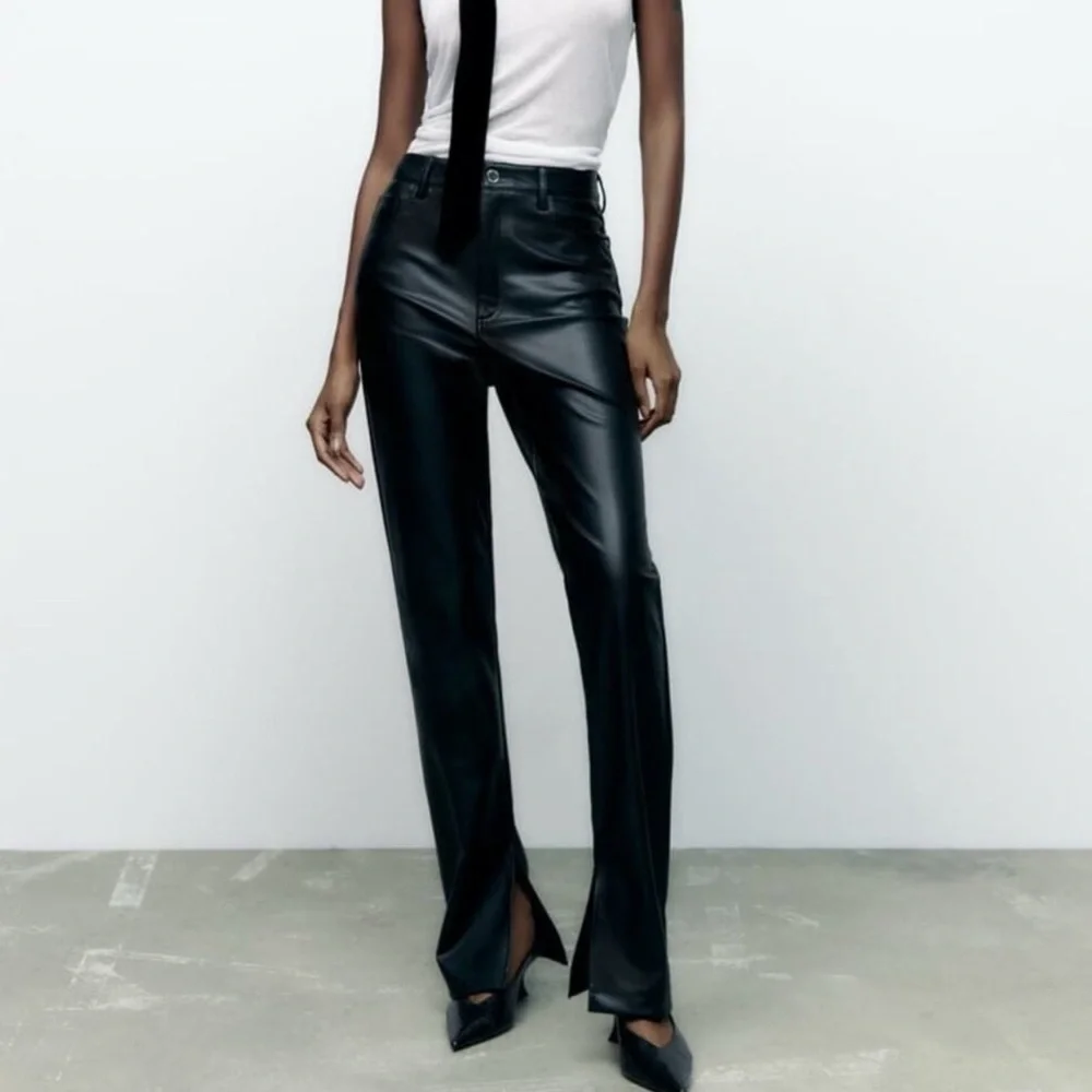 Zara Black Flare Leather Pants